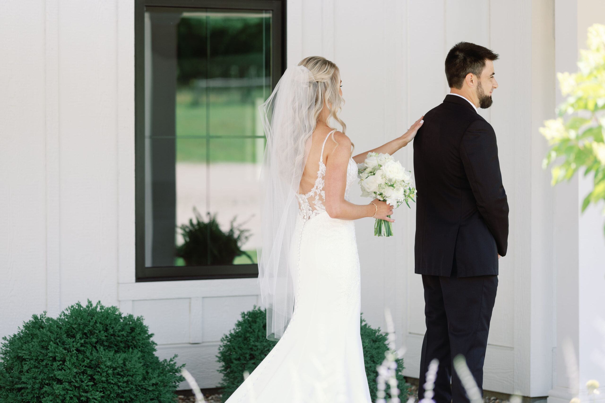 bride and groom first look